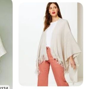 American Eagle Outfitters Cream Shrug with Tassel Fringe